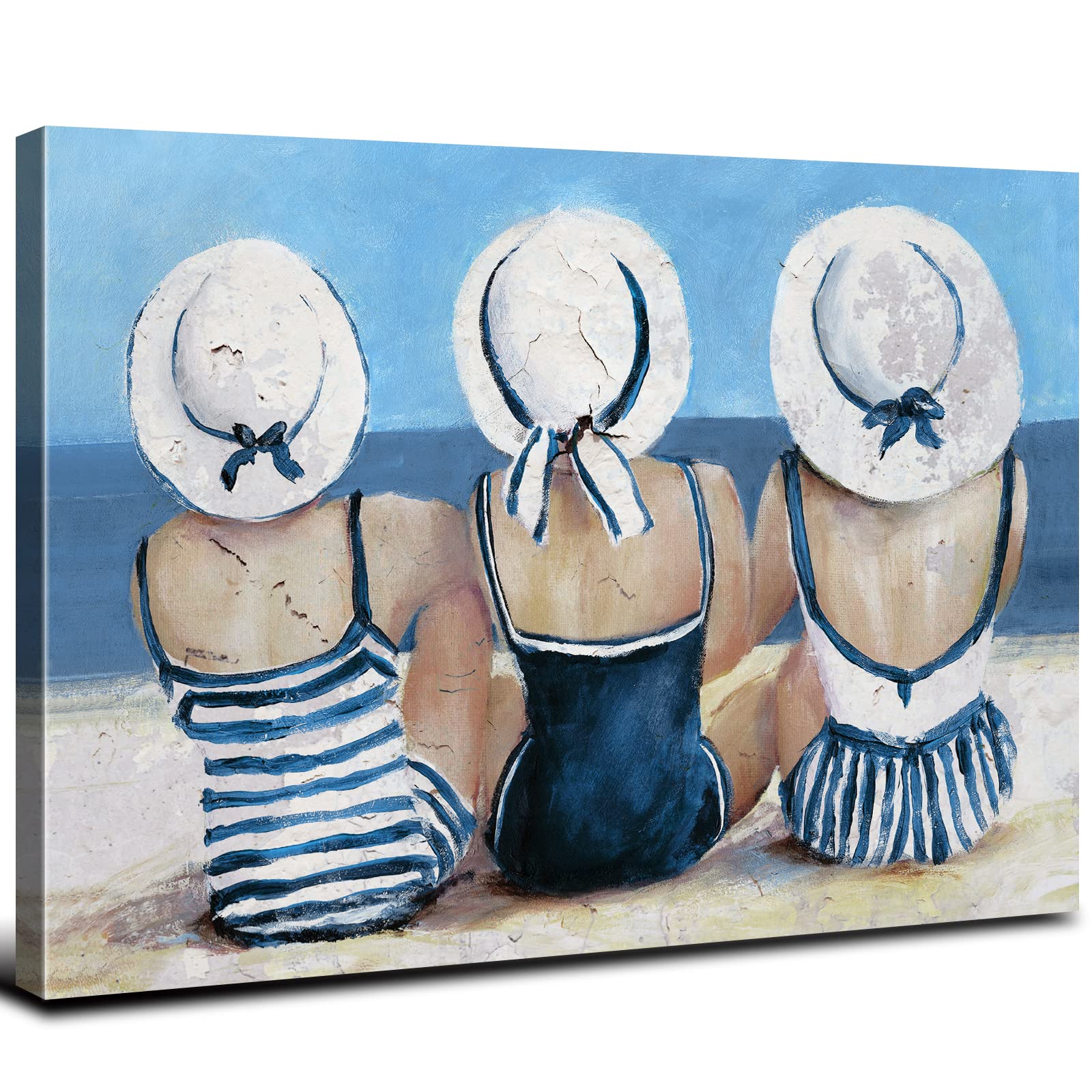 バリ絵画:beach girls Funky Beach Girls | Real Wood Framed Wall Art Print – Mill Wood